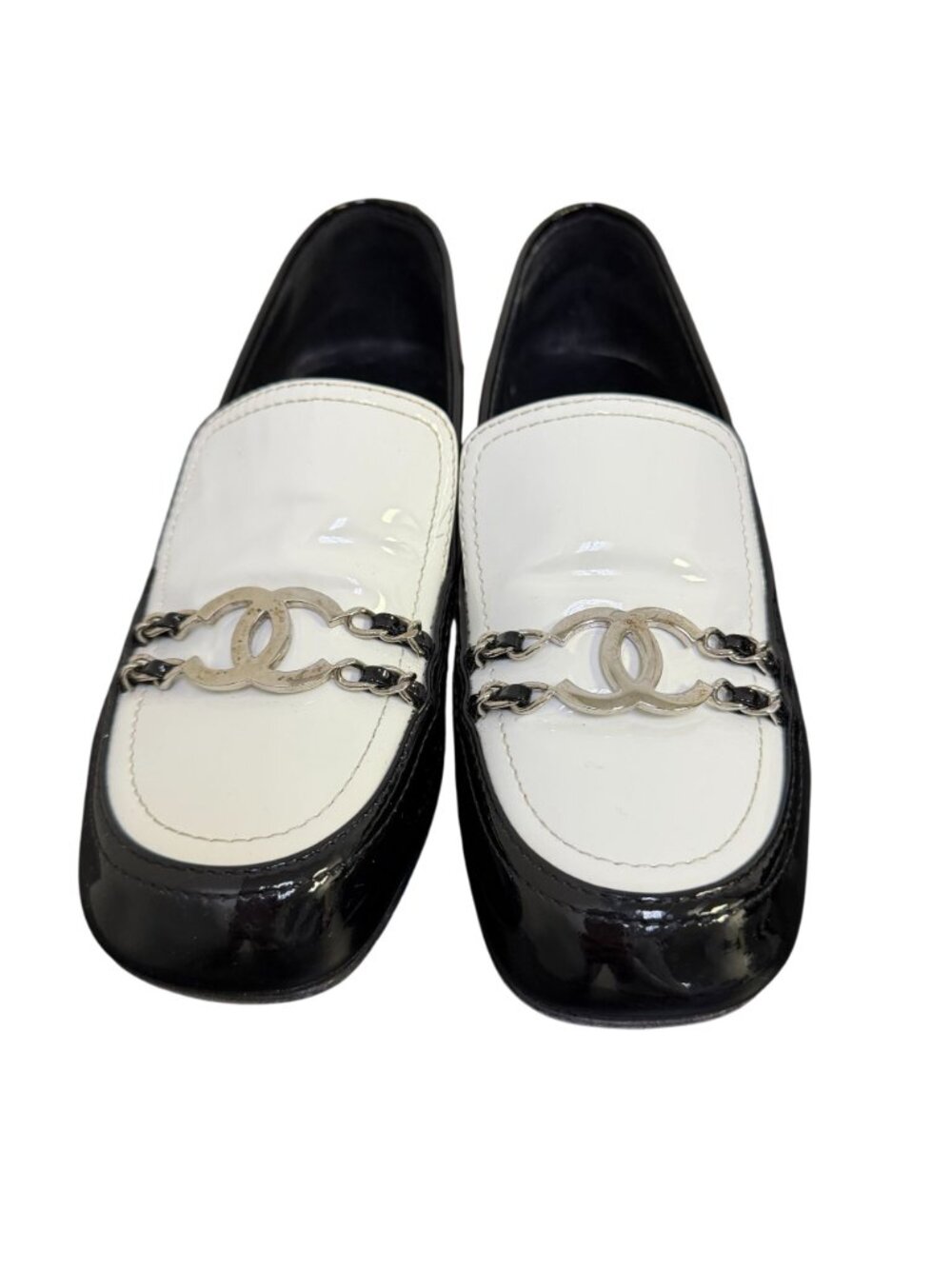Chanel Black & White Patent Leather Loafers Size 6.5/37 - Picture 3 of 10